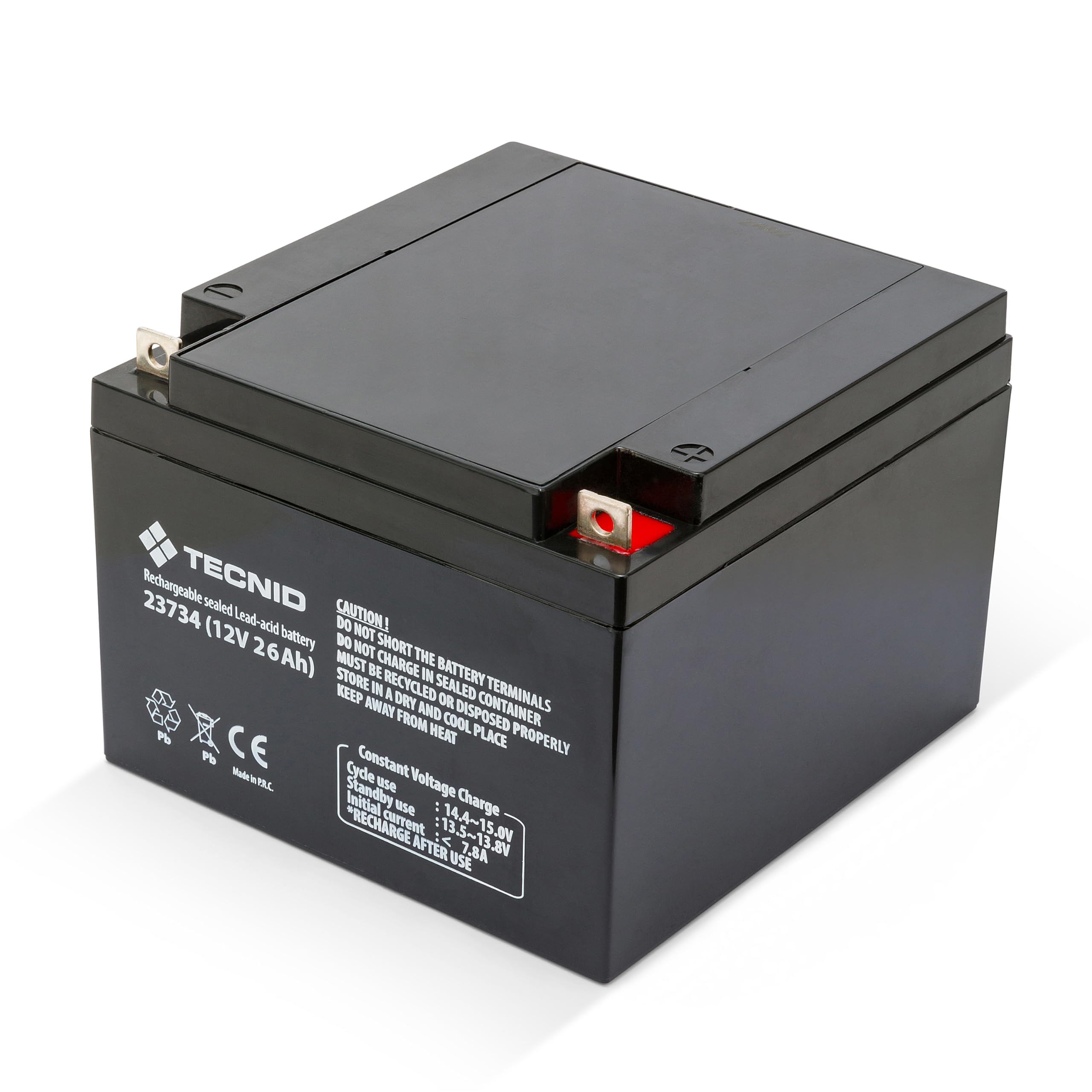 Velamp 23734 Batterie rechargeable au plomb, connexions Faston, 12V 26Ah. Idéal pour les lumières de secours, les systèmes de vidéosurveillance, les alimentations sans coupure, les loisirs, Noir