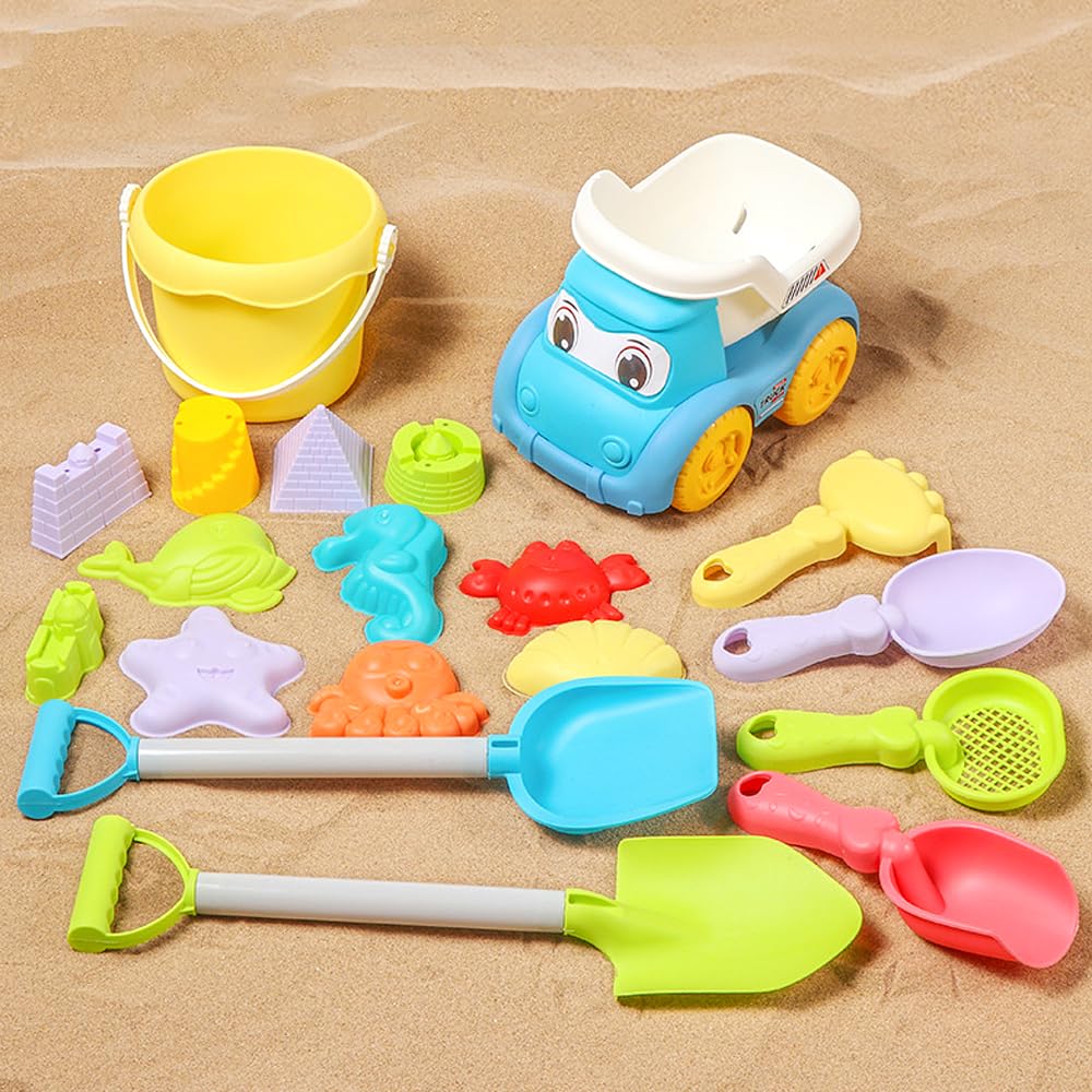 Beach Toy Set, 19 Pcs Sand Toys, Bucket and Spade Beach Set for Kids, Fun Sand Pit Toys, Summer Outdoor Beach Games, Beach Toys for Toddlers Kids Boys Girls