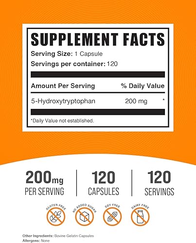Miniatura 7 de BULKSUPPLEMENTS.COM 5-HTP 200mg - 5-hidroxitriptófano, suplemento de 5 HTP, cápsulas 5-HTP - Suplemento HTP5, extracto de semilla de Griffonia -