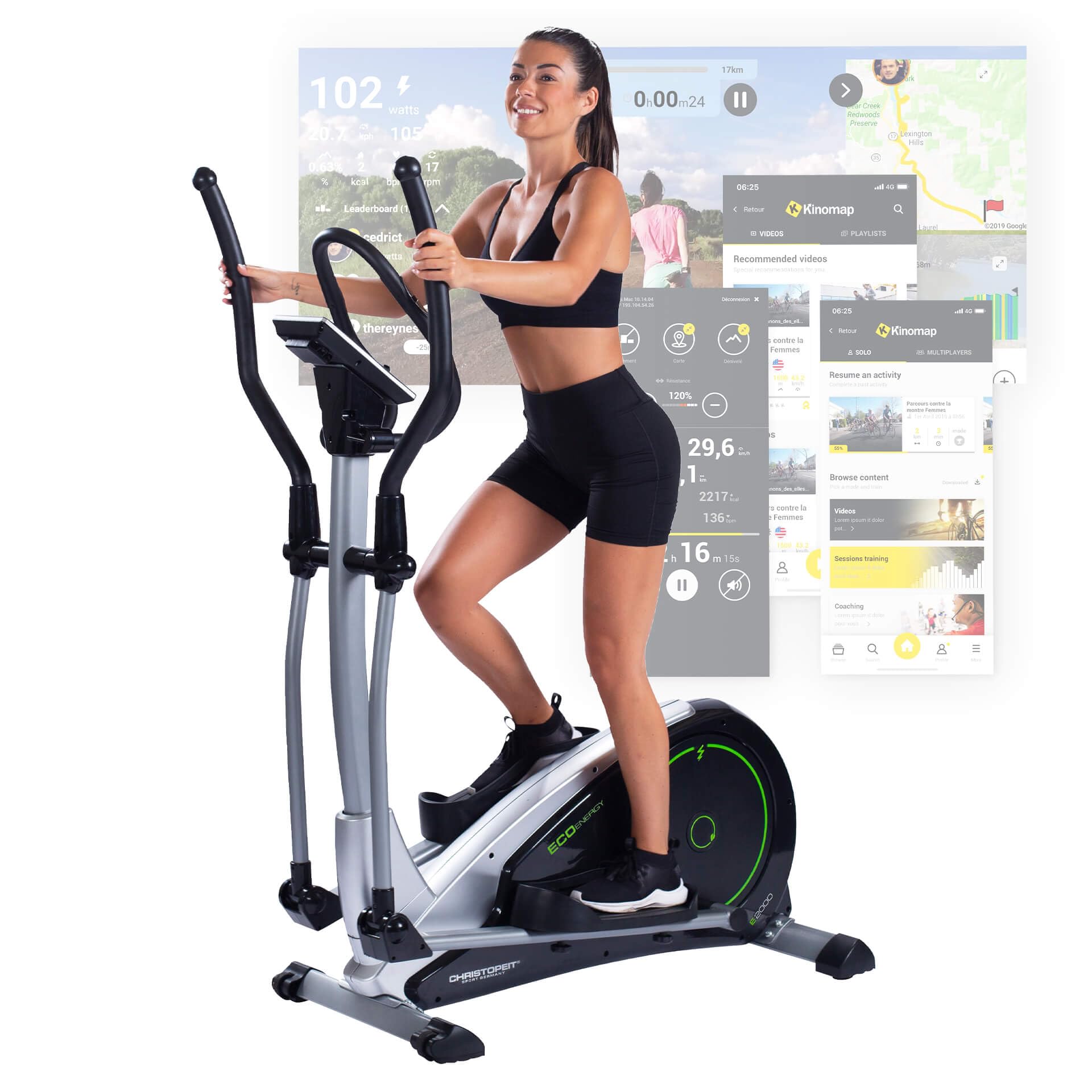 Christopeit Crosstrainer Ellipsentrainer ECO 2000 Ergometer, 10 kg Magnet-Flywheel, 24 Widerstandsstufen, LED-Display, Kinomap