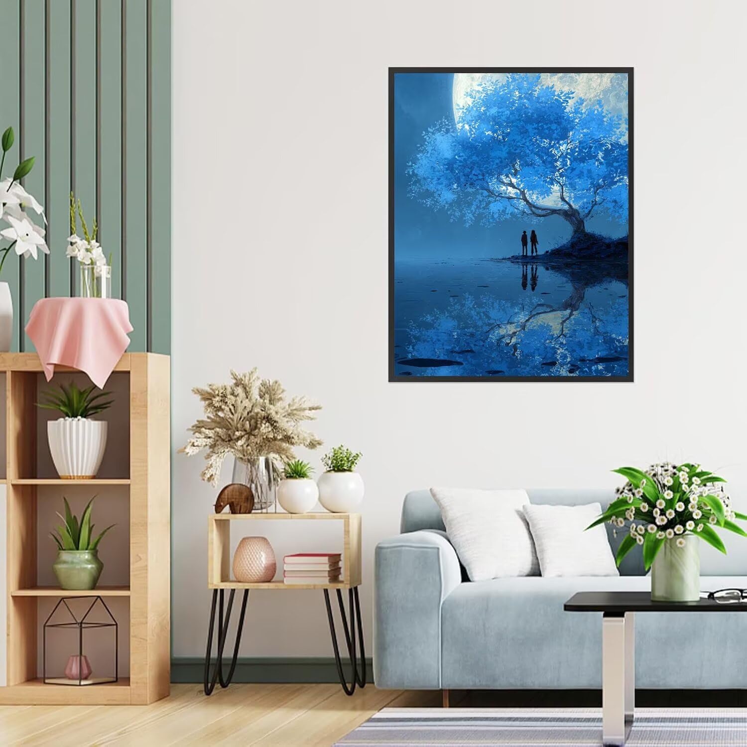 Dipingere con i Numeri Adulti Albero, blu Dipingere con i Numeri Bambini DIY Kit, Set Premium con Pennelli, Decorazione Casa & Creativo Regalo di Compleanno, Attività di Tempo libero 70x95cm z-394