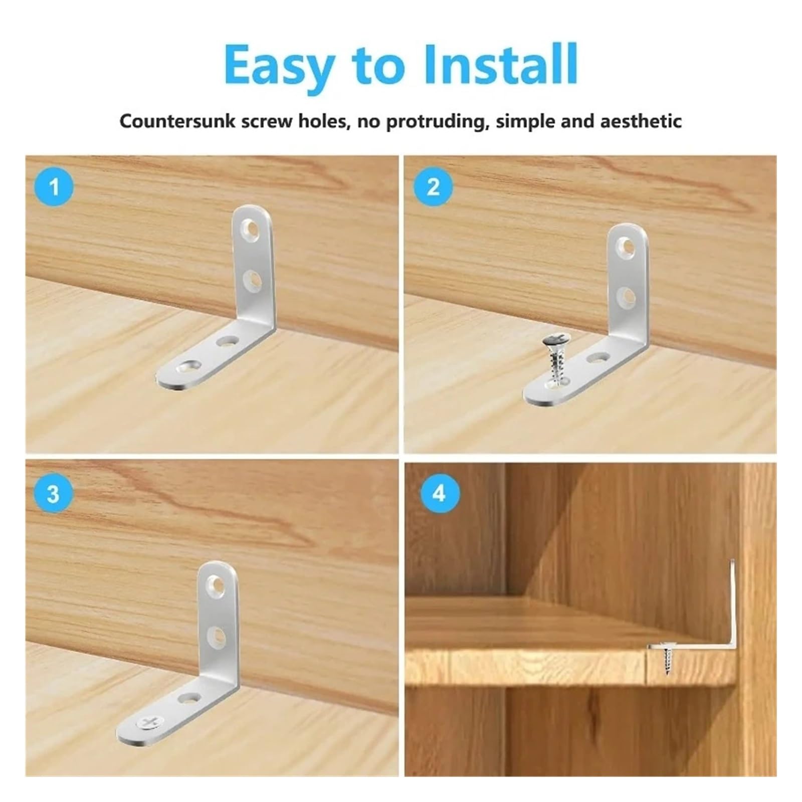 Soportes en L de acero inoxidable 304 con tornillos | 10 soportes angulares inoxidables, completos con tornillos for fijación de estantes, sillas y cajones.(50 pcs)