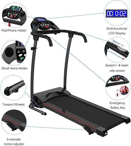 Miniatura 3 de SHAREWIN Treadmill Folding Treadmill for Home with Incline 220 lbs Running Exercise Machine Portable Treadmill with LCD and Mobile Phone Holder