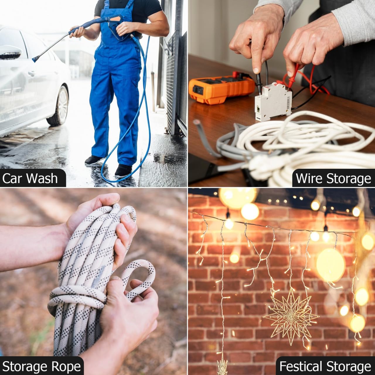 SEWACC プラスチックコード収納リールケーブルオーガナイザー キャンプ用 キャンピングカー用 ブラック 軽量 ポータブル スプー