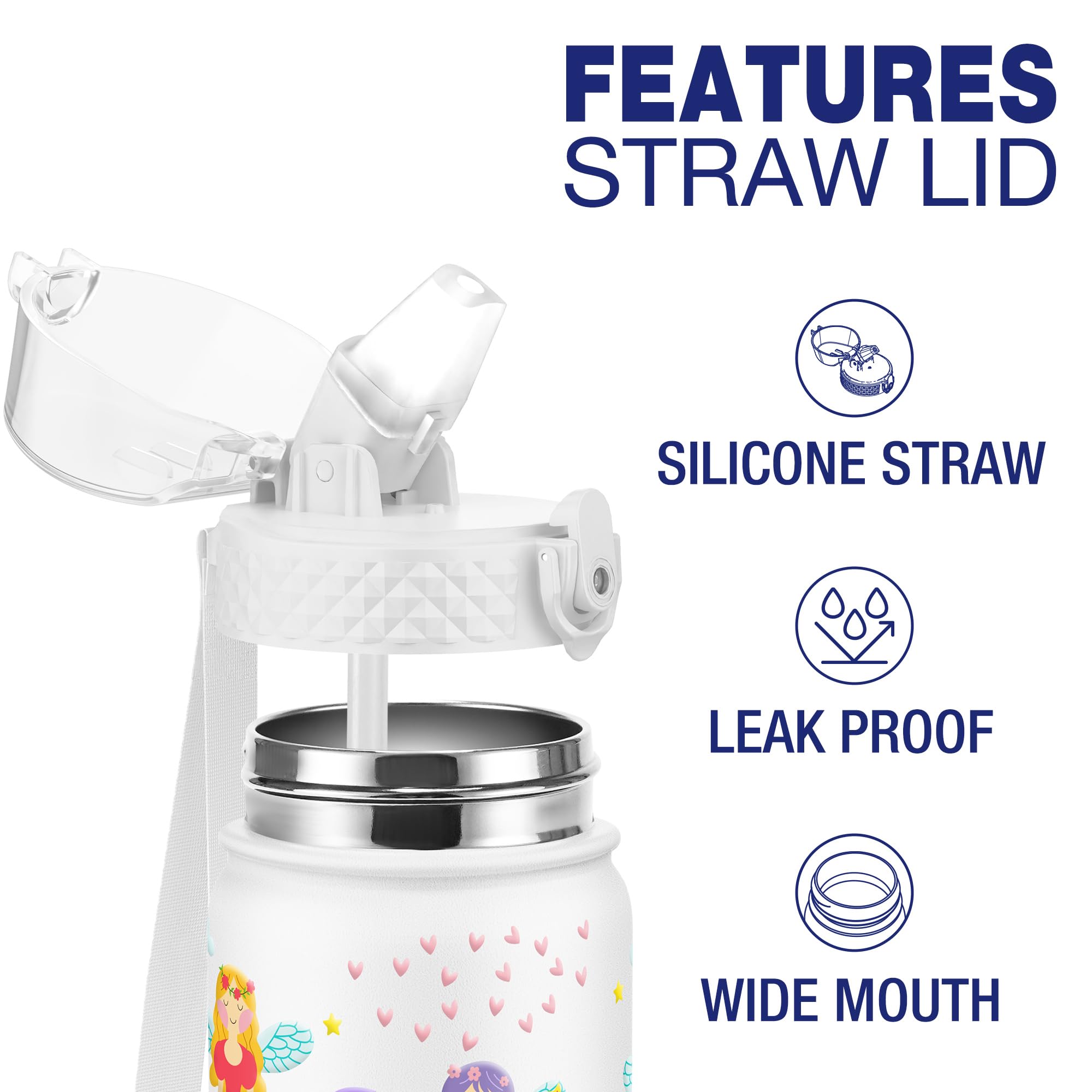 GOPPUS 550ml/18oz Kids Insulated Water Bottle with Straw Cute Double Wall Stainless Steel Child's Small Flask Vacuum Insulated Steel Metal Leak Proof Drink Flask Boys Toddler Girls Bottles BPA-Free - Image 2