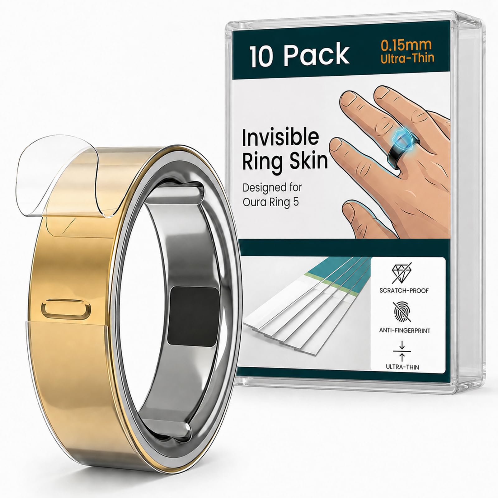 10 Pack Ultra-Thin Clear Skin Cover for Oura Ring Gen 5, Invisible Transparent Anti-Scratch Protector Smart Rings Accessories Protective Film for Oura Ring 5 (Clear, Size 9) Clear Size 9