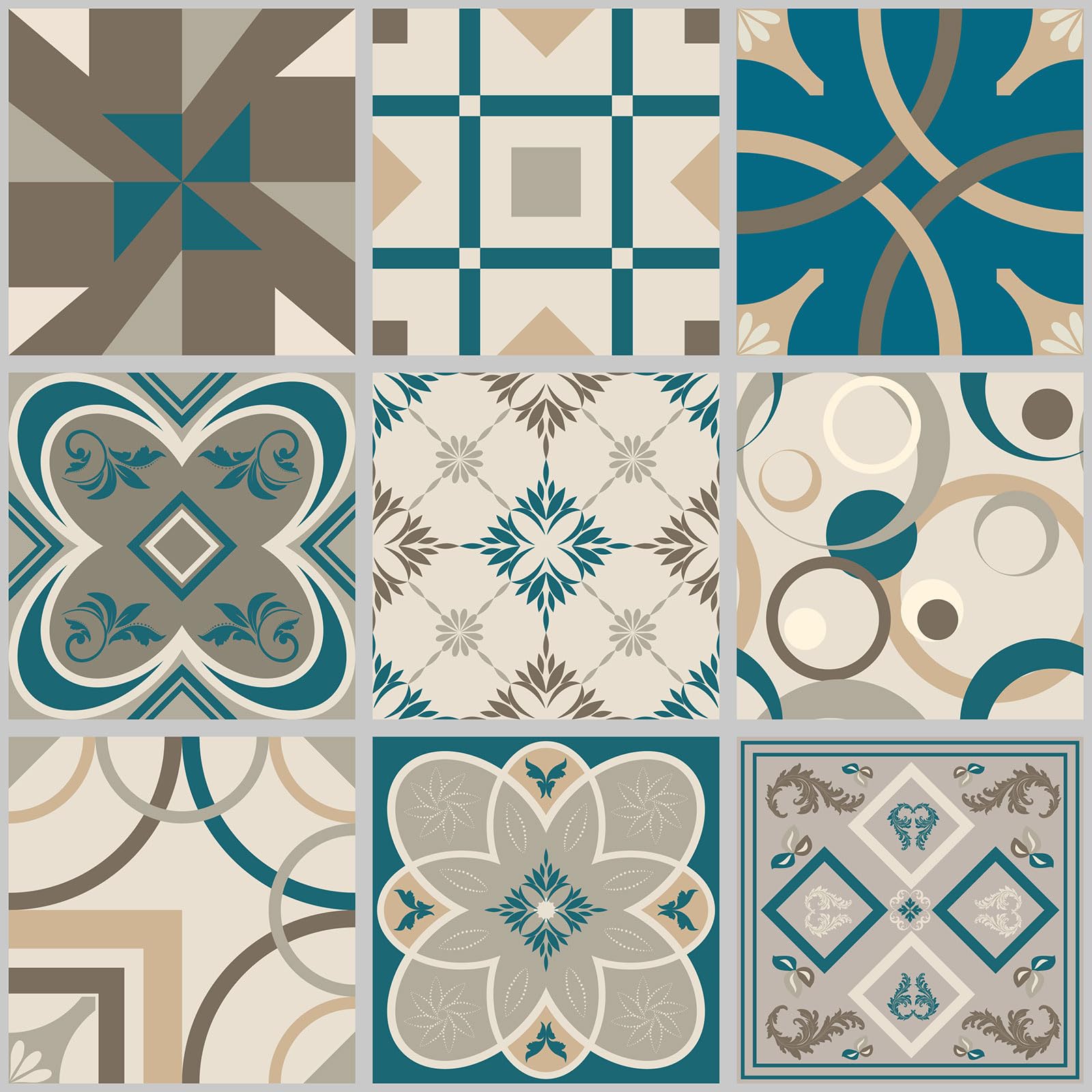 Lumalea Adesivo per cucina, effetto piastrelle di cemento, 3617681456216, adesivo + protezione lucida, 90 x 90 cm