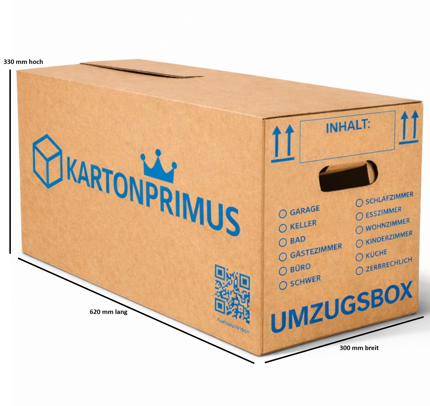 10 Umzugskartons 620x300x330 mm zweiwellig – stabiler Karton bis 40 kg –verstärkte Griffe – stapelbar Umzugskiste Umzugkarton Umzugsbox Lagerkarton Bücherkarton Ordnerkarton (10 Stück)