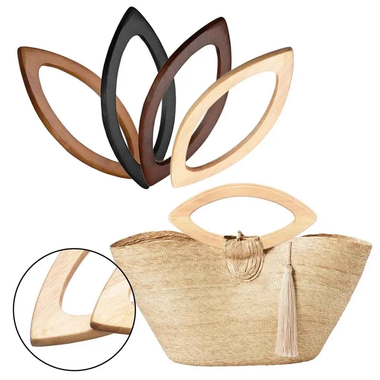 MRKU Asa de Madera para Bolso, Accesorios para Bolsos, Manualidades, Bricolaje, 4 Piezas de Repuesto de Madera Maciza, Correa clásica para Bolso, para Costura, Ganchillo, Cartera y proyectos.
