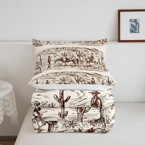 Miniatura 5 de Wild West - Juego de edredón Queen Cowboys para hombre, adolescente, niño, desierto occidental, caza, equitación, juegos de ropa de cama dibujada a