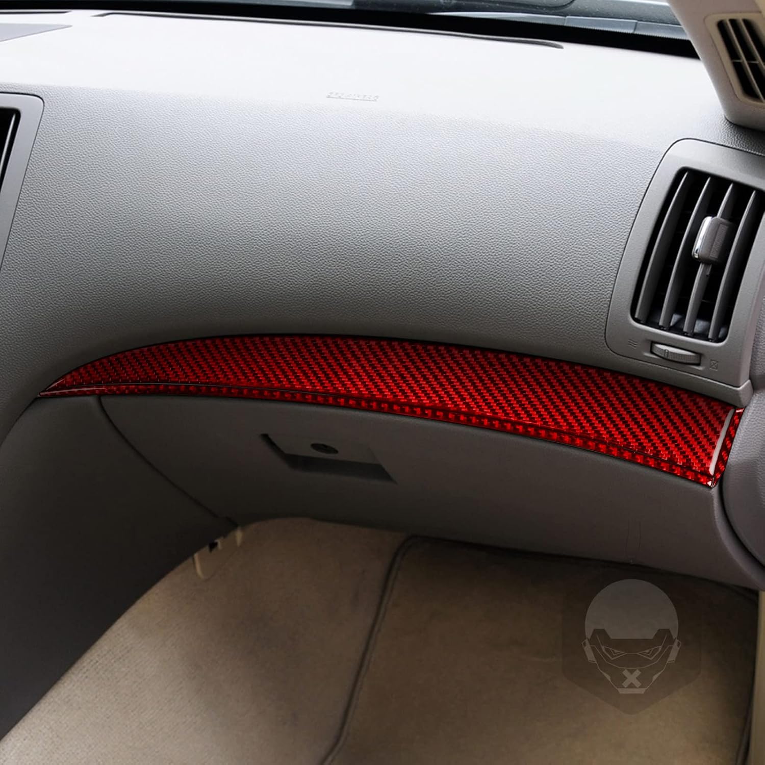 Real Red Carbon Fiber Car Co-Pilot Dashboard Panel Sticker Auto Interior Accessories Compatible with Infiniti G35 2007-2008/G37 2008-2013/G25 2011-2012/Q60 2014-2015 Sedan Coupe Convertible