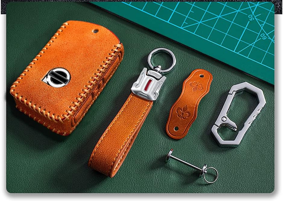 SANRILY Cowhide Leather Key Fob Cover for Volvo XC90 2017 2018 2019 XC60 S90 V90 Key Fob Keyless Full Protection Smart Key Case with Keychain Pink - Image 4