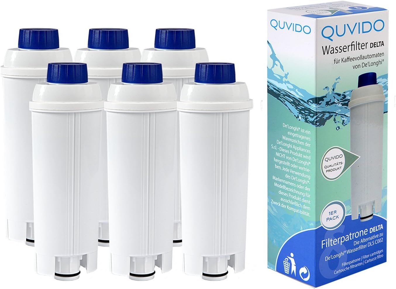 6 x QUVIDO Delta Water Filter for Delonghi Coffee Machine