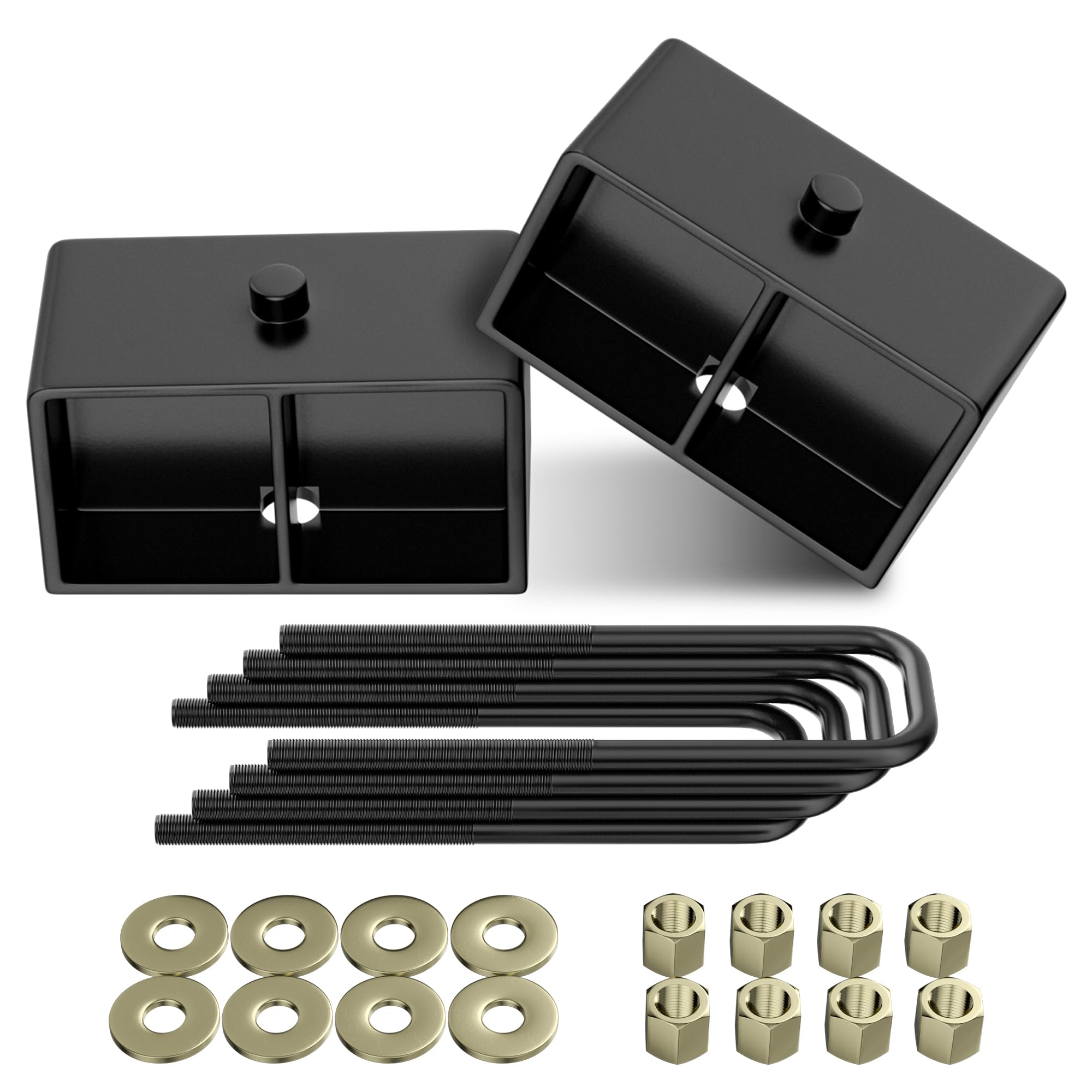 PROEZE 3" Rear Leveling Lift Kit Blocks, Extended Square U-Bolts Black Leveling Kit for 1999-2024 Silverado1500/ Sierra 1500