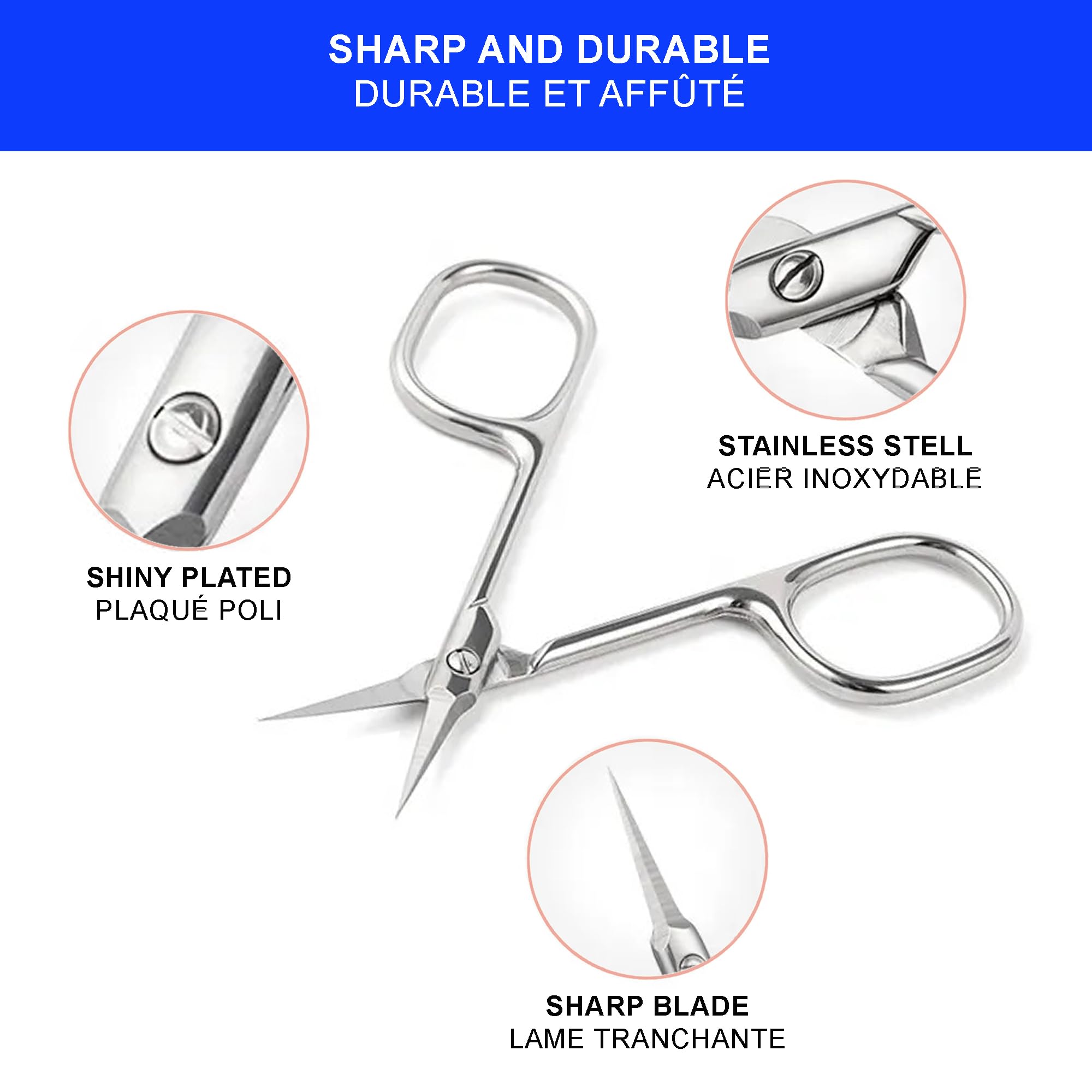 Ciseaux En Acier Inoxydable Pour Manucure, Ongles, Sourcils, Nez, Cheveux - 46/89mm - Neuf