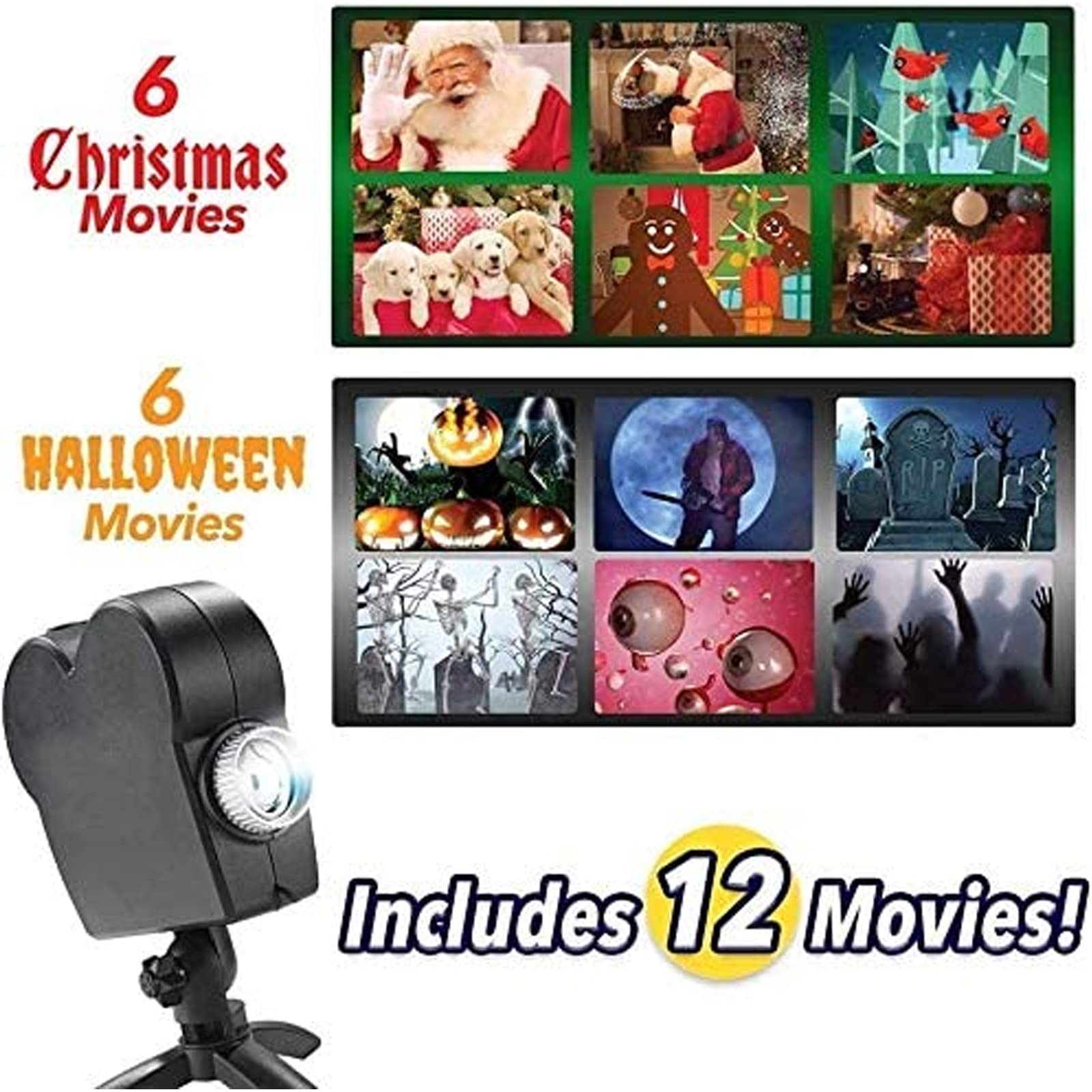 Luci del proiettore, luci di proiezione di Halloween Luci da giardino per esterni di Natale Illuminazione per proiettori con 12 motivi per decorazioni natalizie natalizie (dimensioni: normative europe