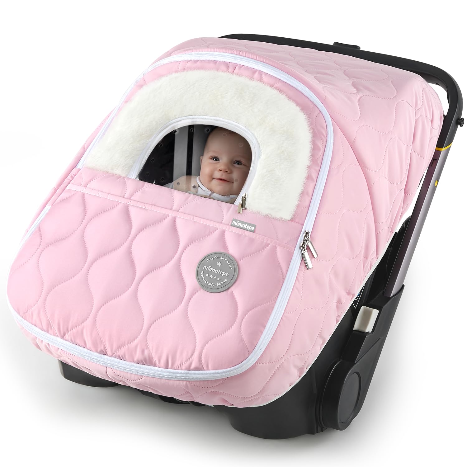 Winter Baby Car Seat Cover Waterproof Windproof Warm Fleece Breathable with Full Zipper for Newborn Car Seat Pink