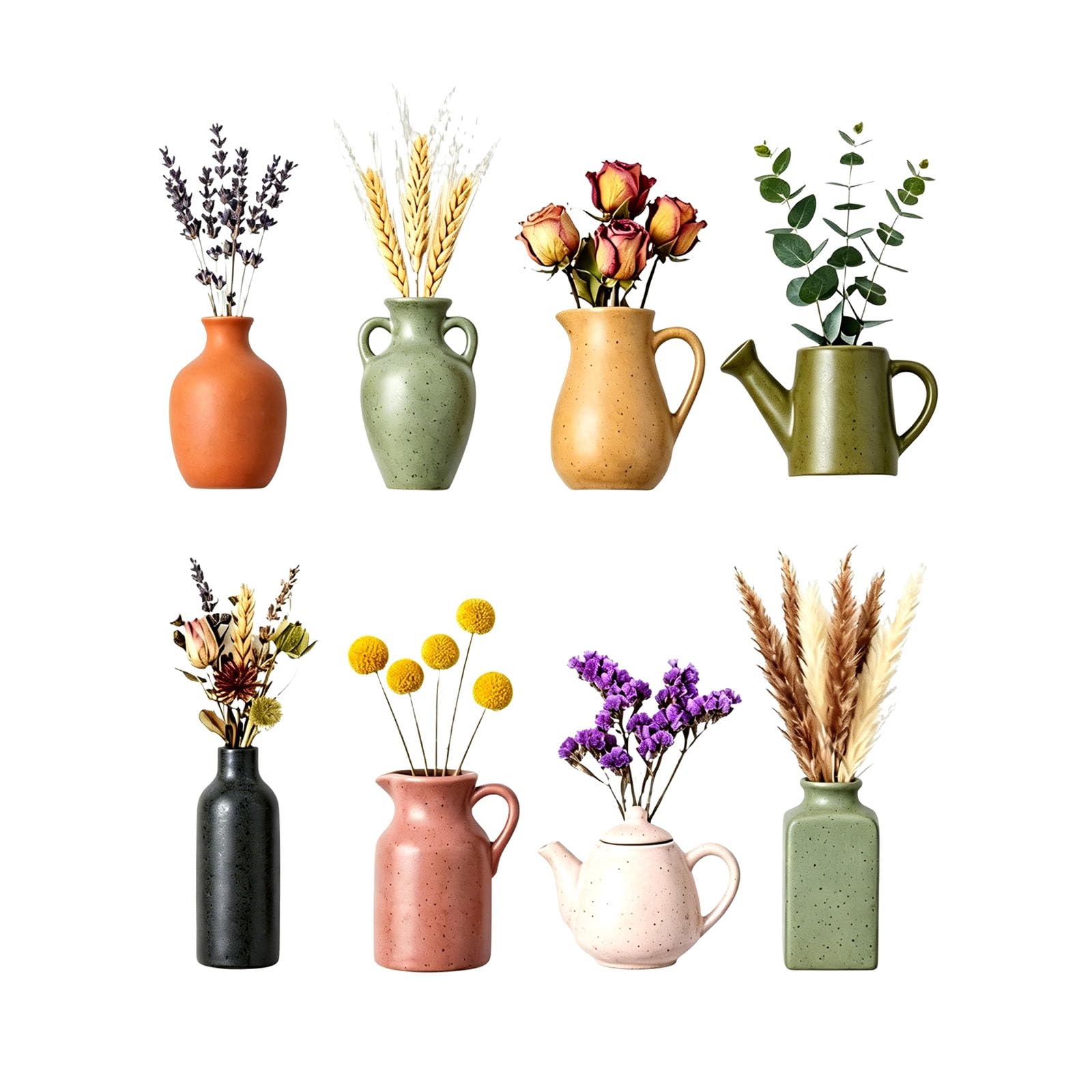 NVOQILIN Playful 1 Inch Ceramic Vase Shaped Magnets 8 Pieces Set with Delicate Decorative Petals Flower Vase Fashion Magnets