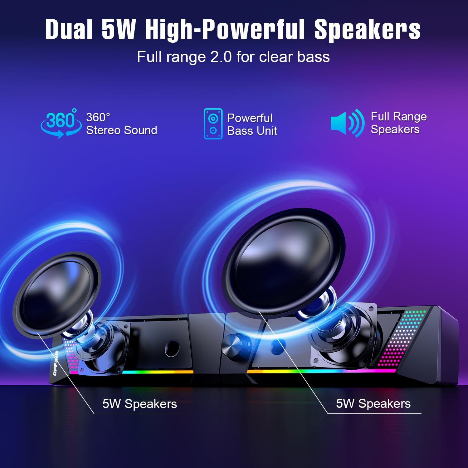 Altavoces de computadora, altavoz de PC 2 en 1, altavoces de juegos para PC, laptop, monitor de escritorio, altavoces RGB con iluminación sensible al tacto, alimentación USB de 0.138 in auxiliar 3