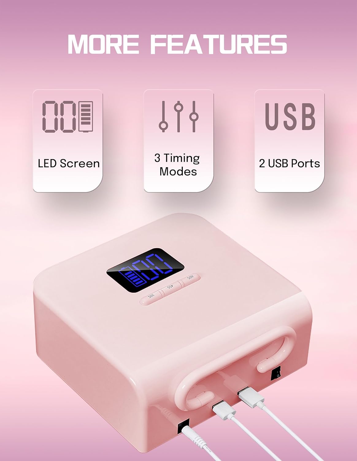 Pink UV Light for Nails 220W Cordless Rechargeable LED Nail Lamp with 3 Timer Modes, Portable Handle USB Curing Lamp Professional Nail Dryer (Pink)
