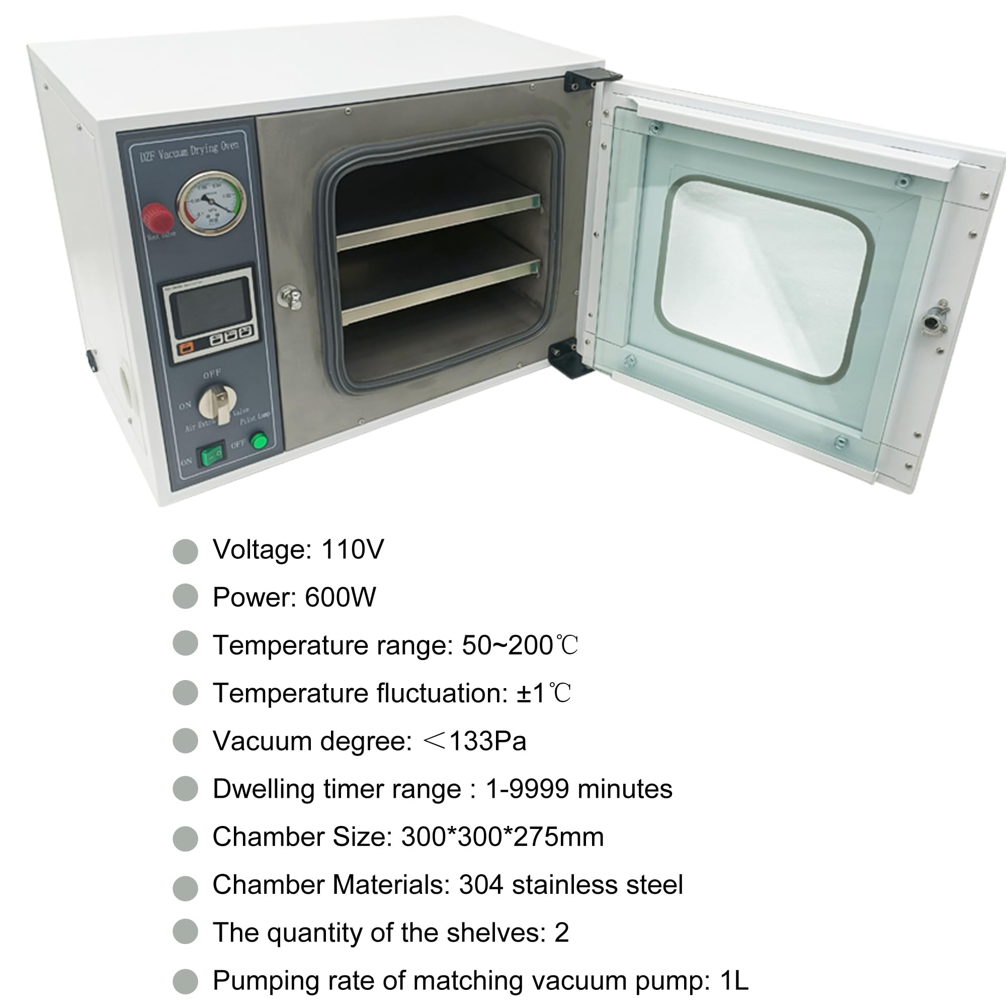 HQHAOTWU Digital Vacuum Drying Oven Lab 2 Layers Shelf Drying Oven Heat Treat Oven Temperature Control 0.9 Cu Ft with LCD Display