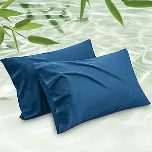 Bedsure Cooling Pillow Cases Standard Size, Rayon Derived from Bamboo Standard Pillowcases Set of 2, Breathable & Silky Soft Cool Bedding Pillow Covers with Envelope Closure, Teal Blue, 20x26 Inches