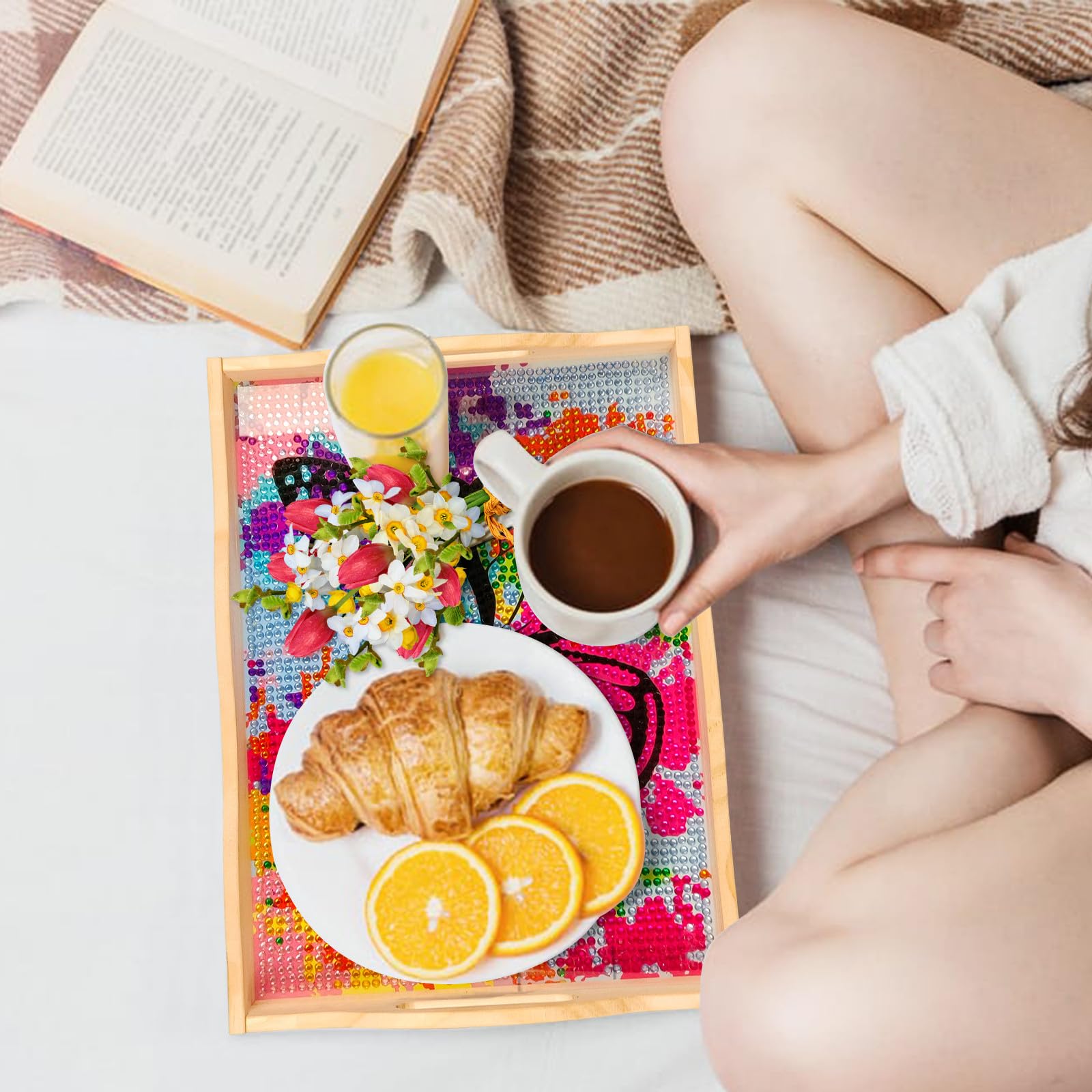 Lot de 2 plateaux de lit pliables en bois faits à la main pour le petit déjeuner, les collations et le travail – Idéal pour le canapé et le lit Design multifonction