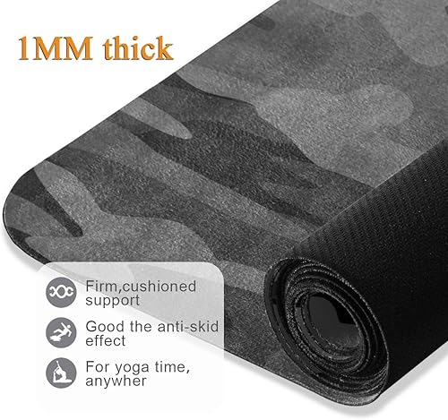 Miniatura 4 de Tapete de yoga de color carbón negro y gris camuflado, ecológico, antideslizante, portátil, plegable, para entrenamiento, pilates, hogar, gimnasio,
