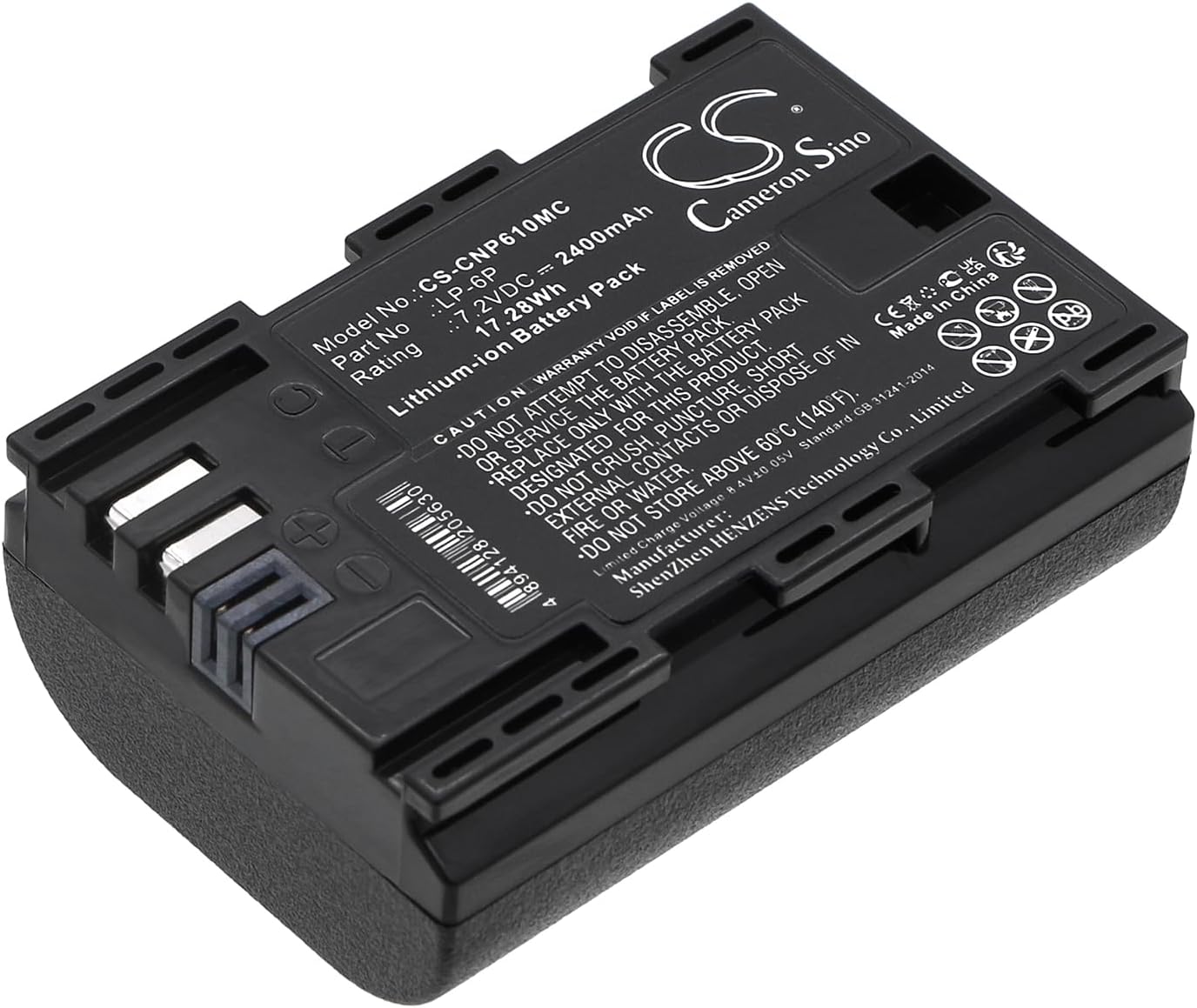 Battery for Canon 5D Mark III, EOS 5D Mark II, EOS 5D Mark III, EOS 60D, EOS 60Da, EOS 6D, EOS 7D, EOS 7D Mark II PN:Canon LP-6P 2400mAh / 17.28Wh