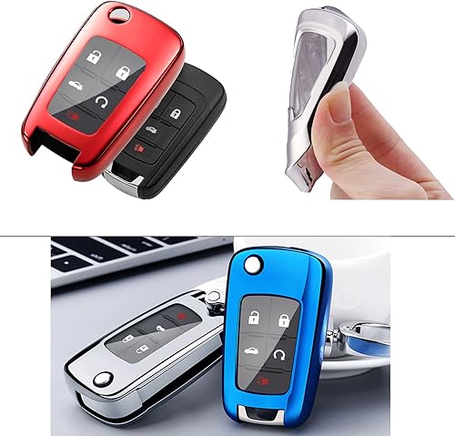 Miniatura 4 de ANSOZLEE Funda para llavero Chevy con llavero de TPU de protección completa compatible con Chevrolet Equinox Camaro Cruze Malibu Sonic Volt Park
