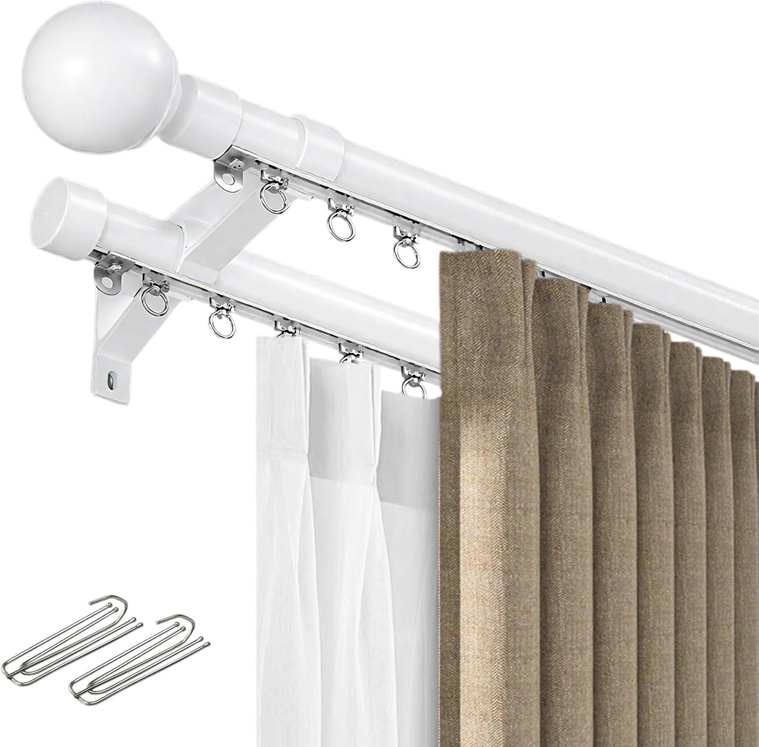 Versatile Double Curtain Rod 1-6m, Wall-Mounted Aluminum 2-Lane Curtain Track, Easy Installation Drapery System for Home Decor, Stylish White Gardinenschiene
