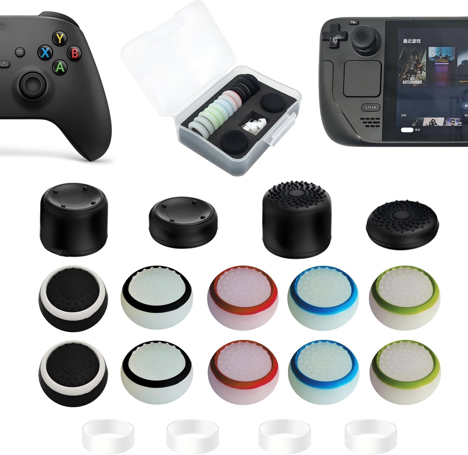FPS Thumb Grip Caps Set for Xbox One (Series X, S) Controller Stick Caps Silicone Thumbsticks Grips Joystick Caps for Xbox, Precision Rings for Xbox,White Set(18pcs)