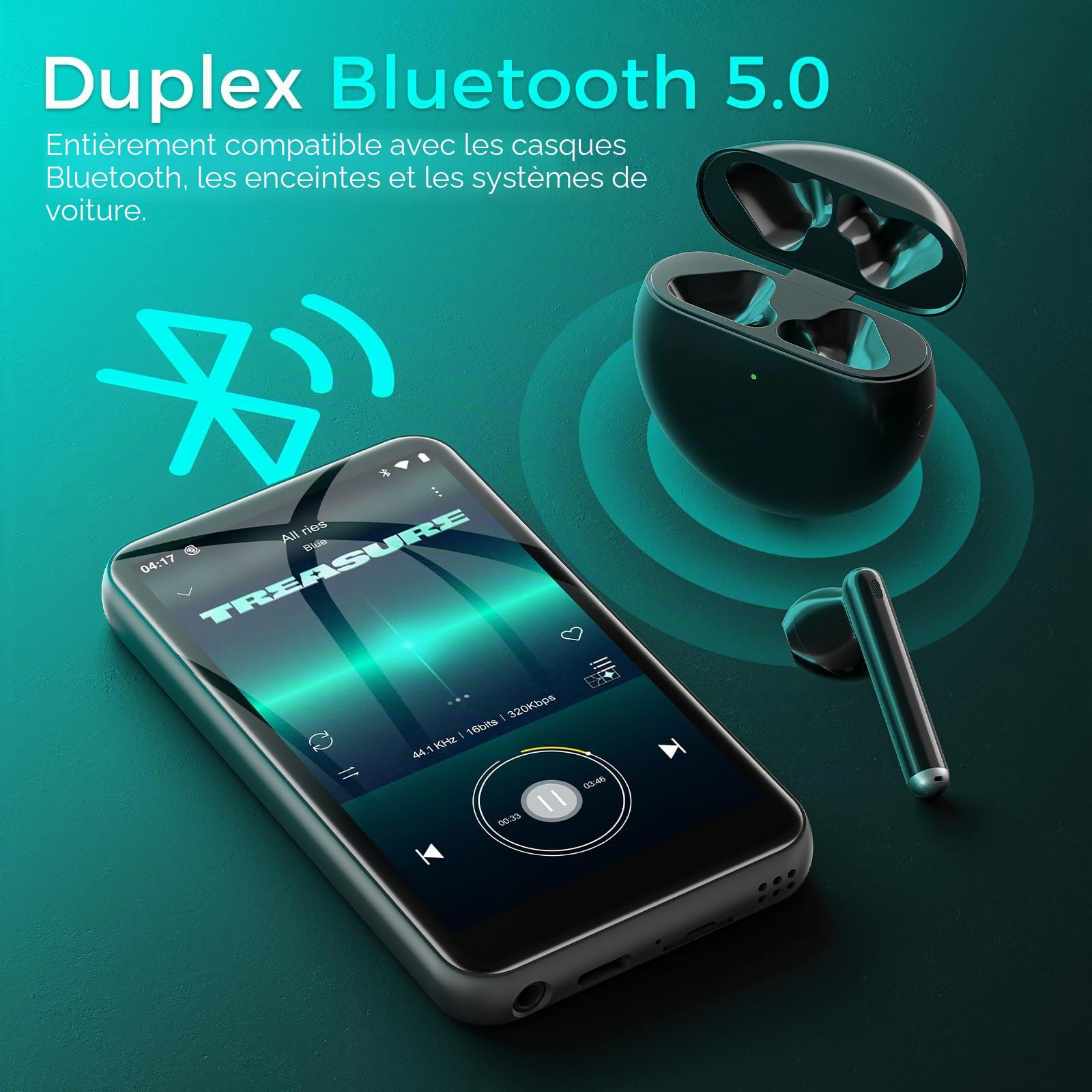 Lecteur MP3 ZAQE 32 Go avec Bluetooth et Wi-FI, Lecteur MP4 sous Android 13 Compatible avec Spotify, Pandora, Audible, Lecteur de Musique Hi-FI à écran Tactile de 4,02 Pouces avec Play Store,Noir