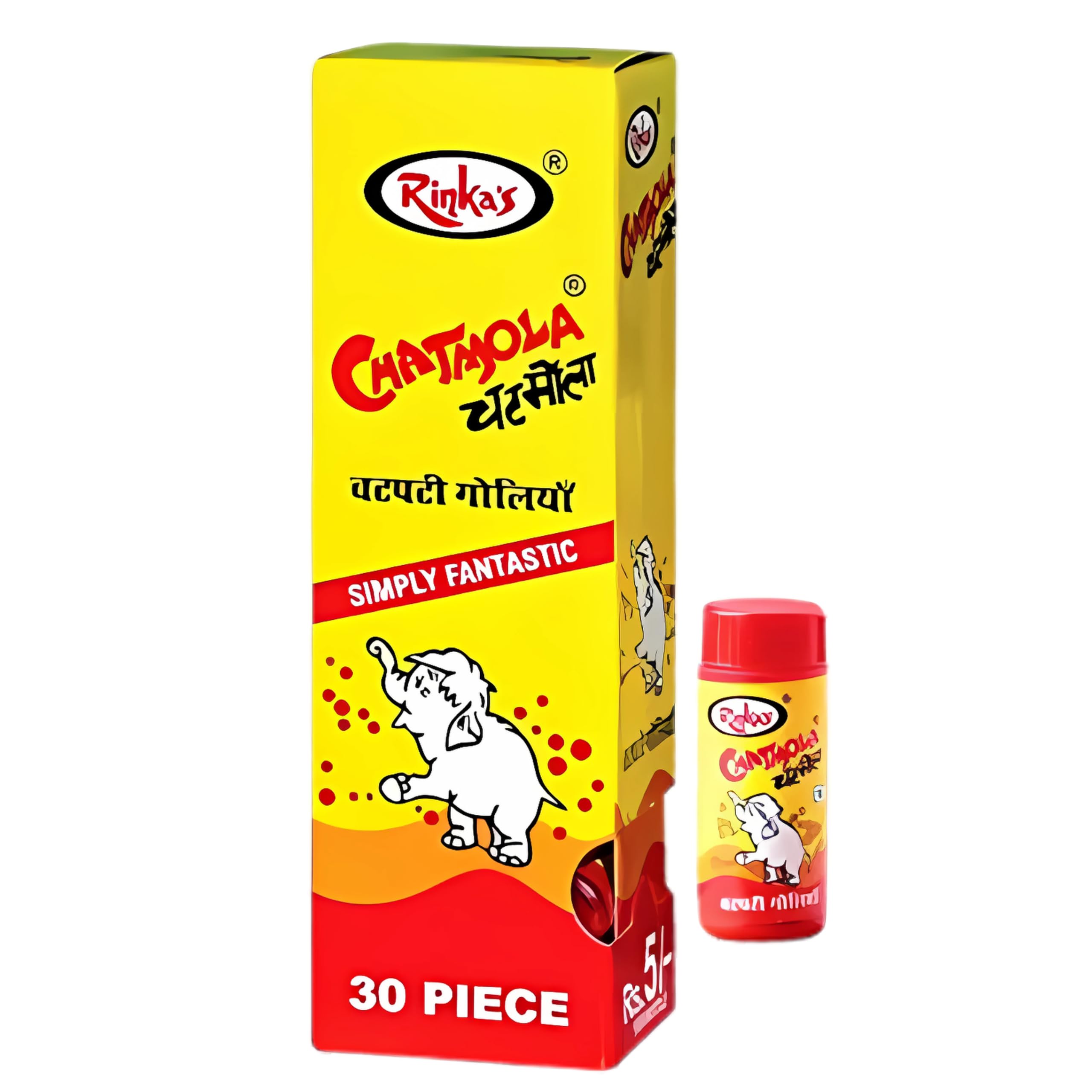 Rinka’s Chatmola Box – 30 Bottles, 480 g | Chatmola Goli | Chatpati Goliyan | Khatti Meethi Pills | Kala Khatta Masala | Tangy Sweet & Sour Digestive Candy