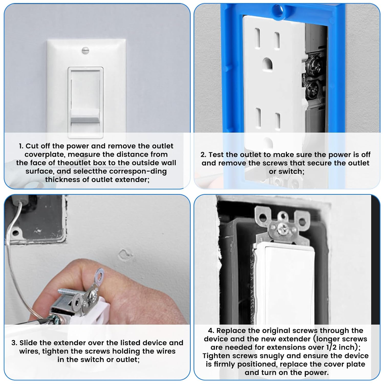 4 Pcs 1/4" Single Gang Box Extender Electrical Box Extender with 8 Screws Junction Boxes Extension Accessories for Electrical Boxes and Power Socket Switch