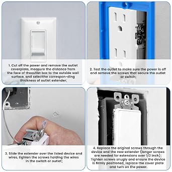 4 Pcs 1/4 Single Gang Box Extender Electrical Box Extender with 8 Screws Junction Boxes Extension Accessories for Electrical Boxes and Power Socket Switch