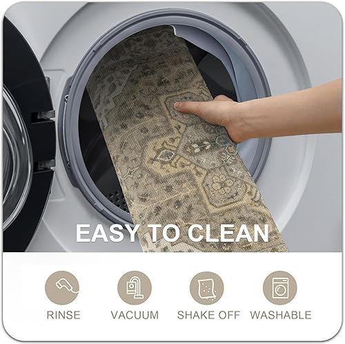 Miniatura 10 de Collive Tapete lavable para interiores, tapete retro antideslizante de 20 x 32 pulgadas, tapete pequeño verde de absorción rápida, tapete de entrada