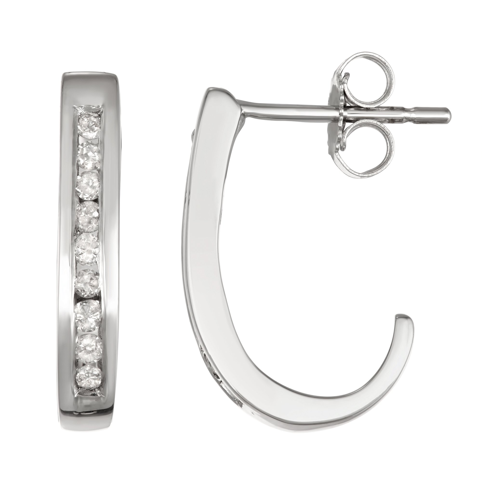1 4 Carat Total Weight cttw 10K White or Yellow Gold Channel-Set Round Diamond J Hoop Earrings For