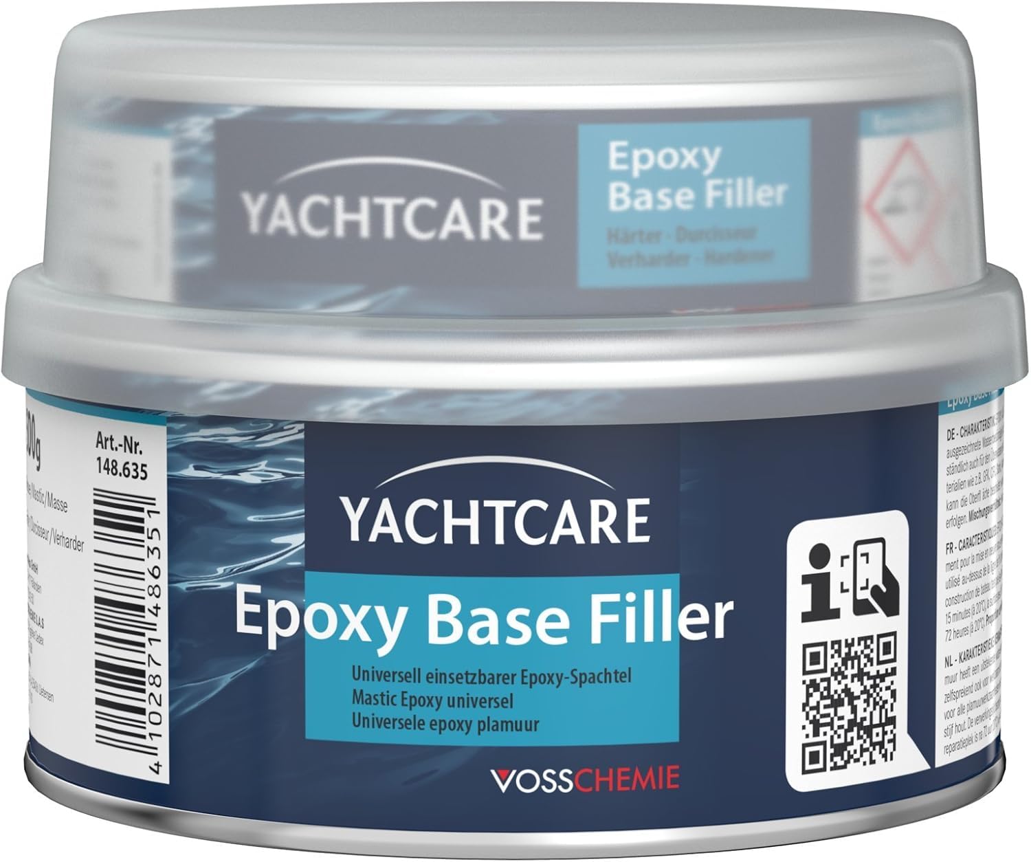 Yachtcare Base Filler - Espátula epoxi, Color Gris Claro, 500 g - Espátula epoxi Universal para Barcos y Yates con Alta Carga de Agua | Masilla epoxi para motores y veleros – extremadamente resistente al agua – secado rápido y lijable – no encoge