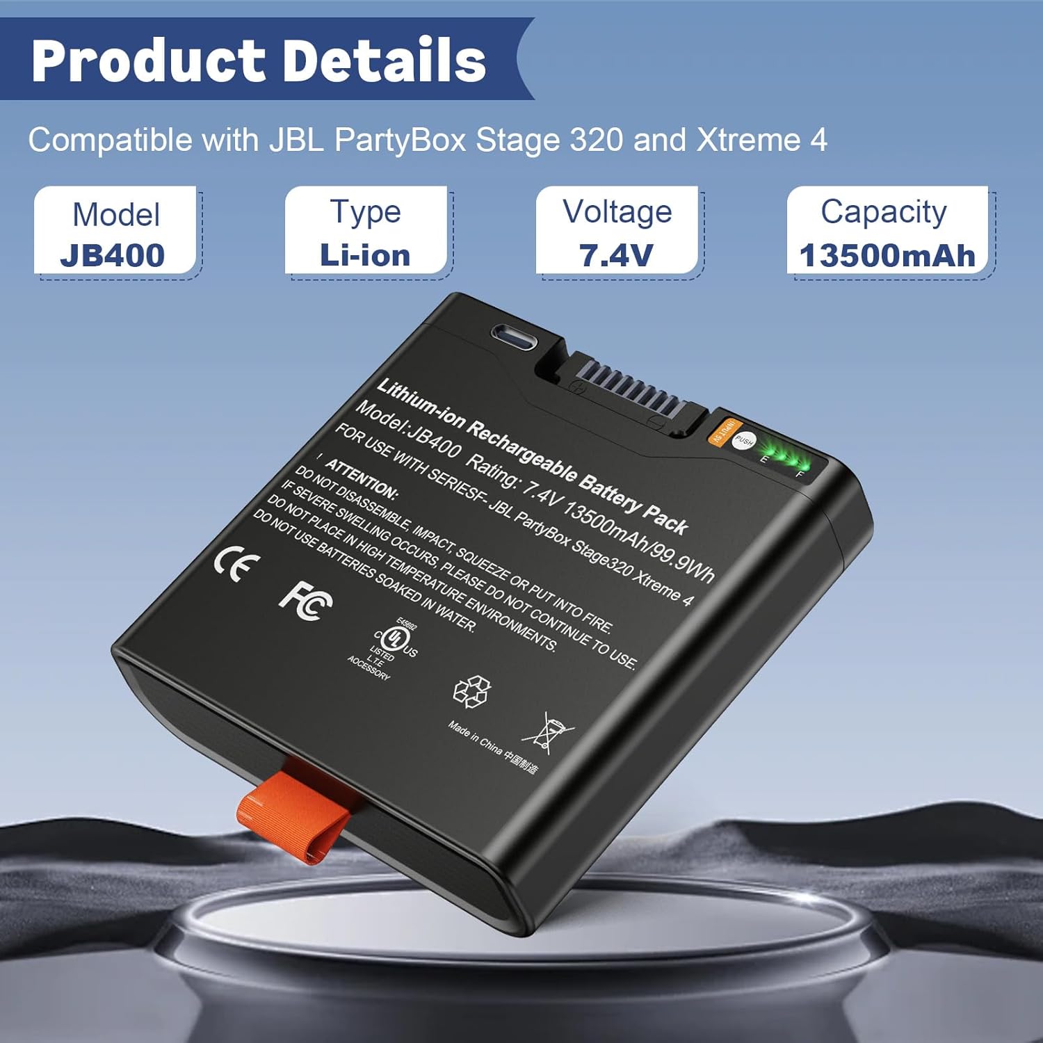 ASUNCELL Replacement Battery for PartyBox Stage 320 & Xtreme 4 Portable Speaker 13500mAh 7.4V 74Wh Rechargeable Lithium-ion Spare MP3 Battery - Image 2