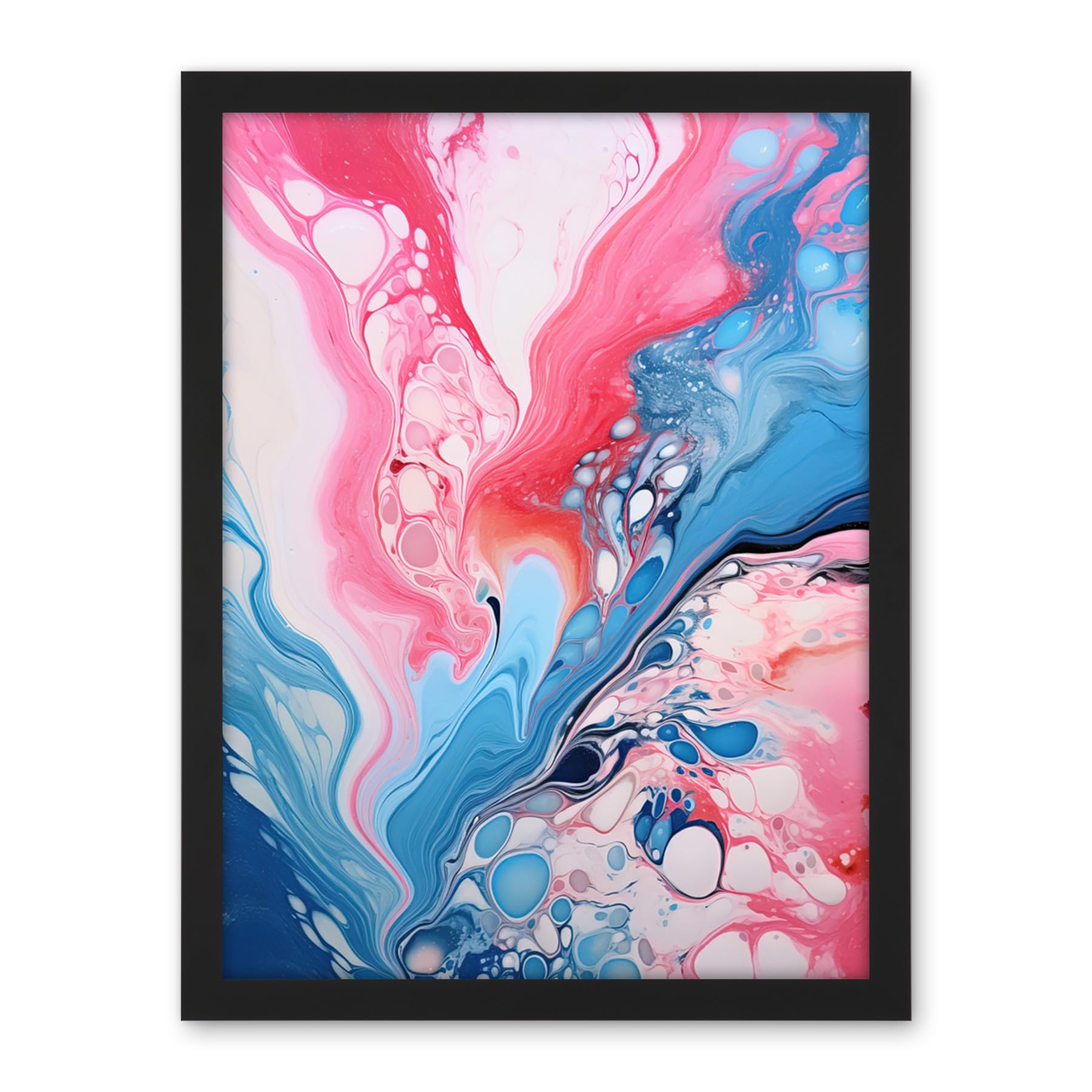 Artery8 Fluid Paint Acrylic Pouring Abstract Artwork Pink Blue Flowing Colours Artwork Framed Wall Art Print 18X24 Inch