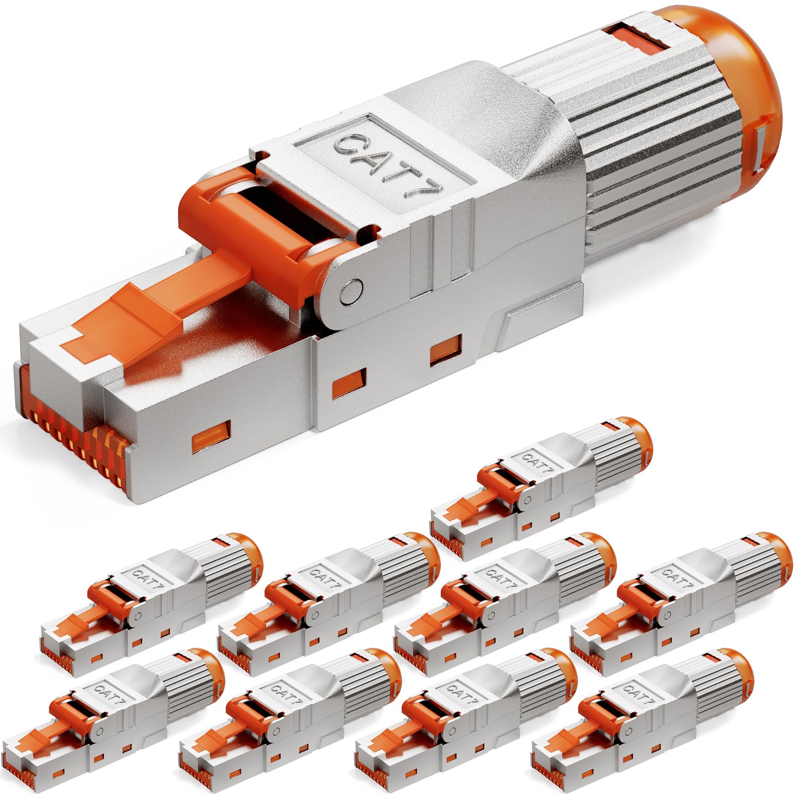 HB-DIGITAL 10 connettori CAT 7 RJ45 per cavi di posa Ethernet rigidi – senza attrezzi STP completamente schermato con contatti placcati in oro da 50 µ, connettore ad alta velocità da 10 Gbps
