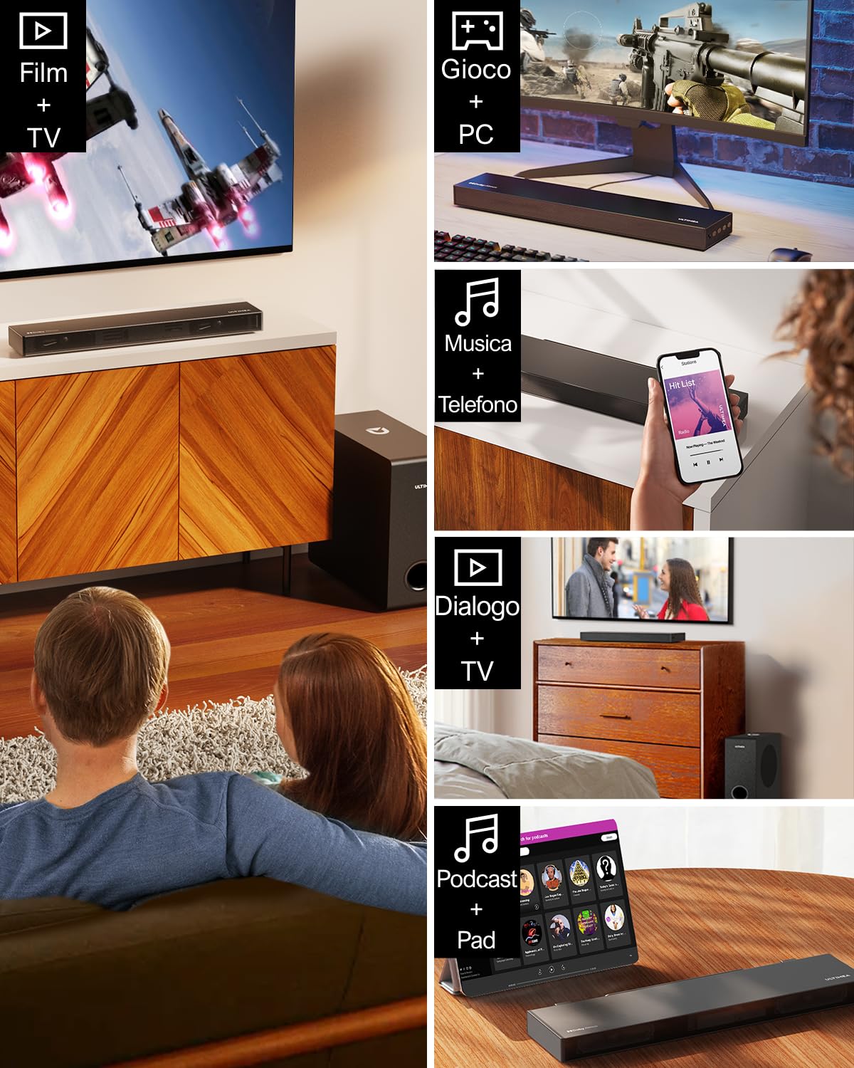 ULTIMEA Soundbar, con Dolby Atmos/Digital/Audio, Sound Bar con Subwoofer, Bassi Profondi Regolabili, Soundbar 3D Dolby Surround TV, Soundbar per TV Home Theater, HDMI-eARC, Bluetooth 5.3, Nova S50