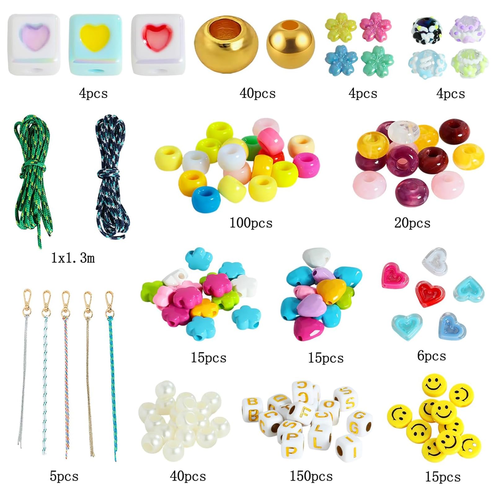 Kit Portachiavi Fai da Te 421 Pezzi, Perline Colorate, Lettere A-Z, Ciondoli in Acrilico Cuore Fiore Stella, Regalo Creativo per Bambini e Adulti