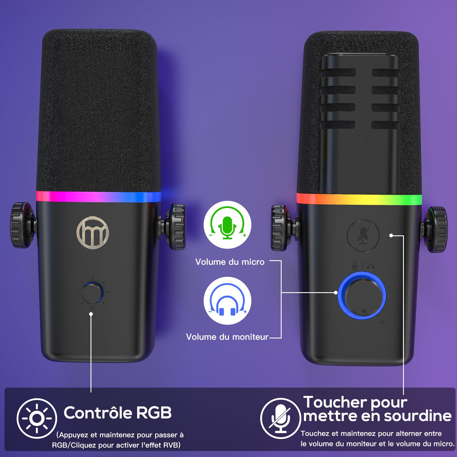 zealsound Microphone Dynamique Vocal pour iPhone Phone PC, Mic Studio Professionnel XLR/USB avec Mute/Monitor,pour Gaming,Podcast,Broadcast,Streaming,Musiciens,Enregistrement de Chant,Youtuber
