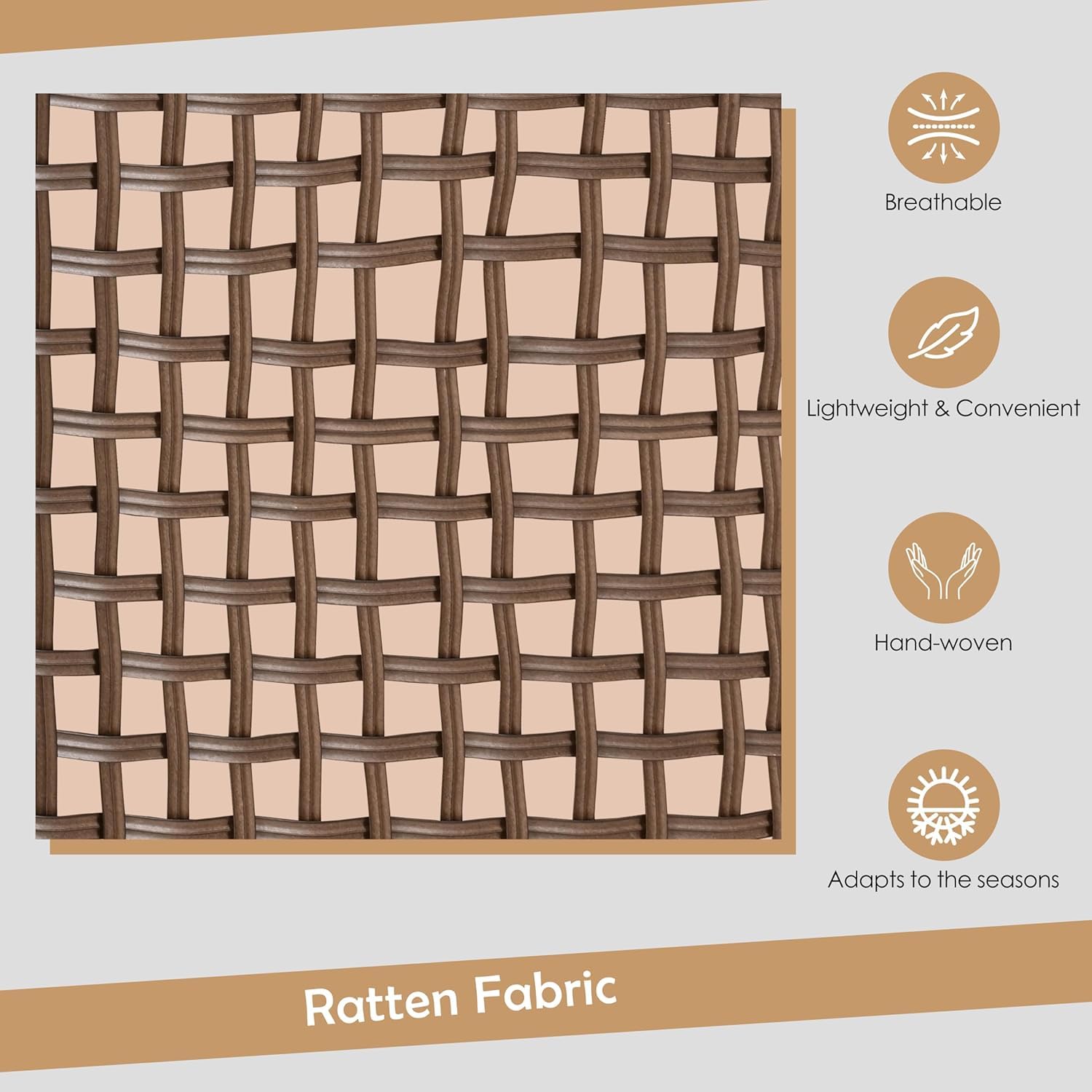 LOKATSE HOME Juego de 3 sillas mecedoras de mimbre para exteriores con cojín y mesa de café, color caqui