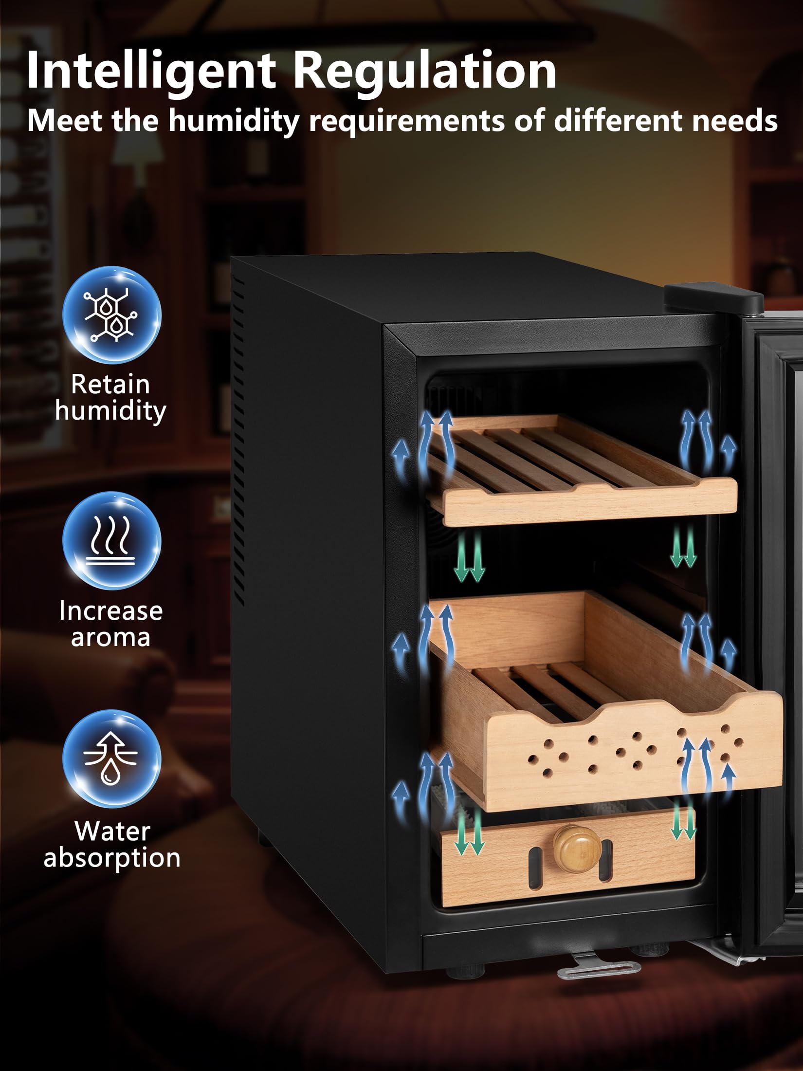 Rlpi 25l Desktop Humidor, Electric Cooler Cabinet With Spanish Cedar Shelves, Temp & Humidity Touch, 200-Count Capacity, Gift For Men on Fridge.com - View 5