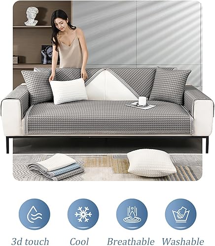 Miniatura 5 de Funda de sofá refrescante para sofá de verano con diseño de panal de abejas, antideslizante, estructura 3D, transpirable, 1 funda suave y lavable