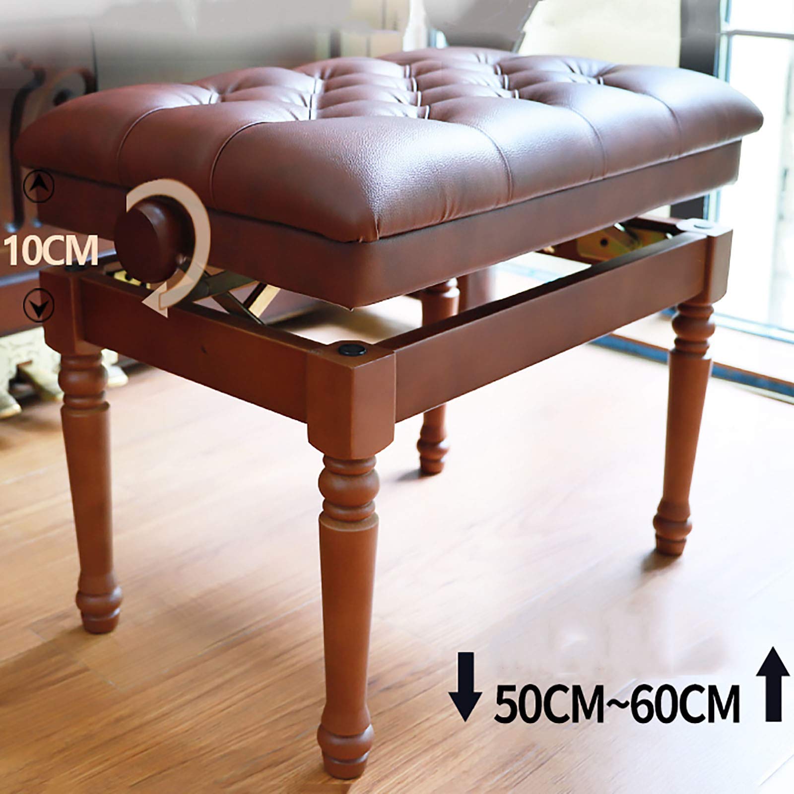 Tabouret de Piano Banc de Piano réglable avec Pieds en Bois Massif Banc de Clavier Support de Piano Banc de Maquillage Tabouret de Toilette Cuir PU Marron foncé Beau Paysage