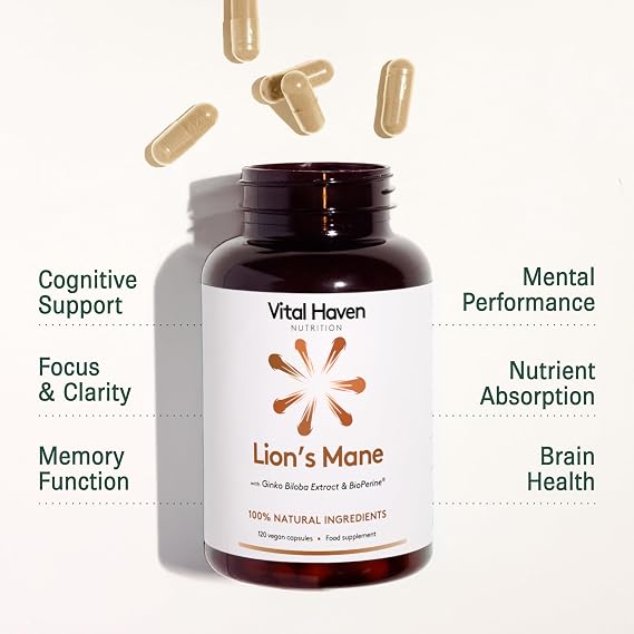 Lion's Mane Supplement (4000mg) with Gingko Biloba (1000mg) and BioPerine - UK Made
